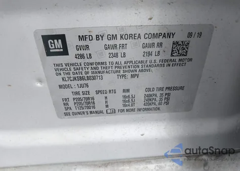 2020 Chevrolet Trax Fwd Ls from USA, damaged, VIN KL7CJKSB6LB030713